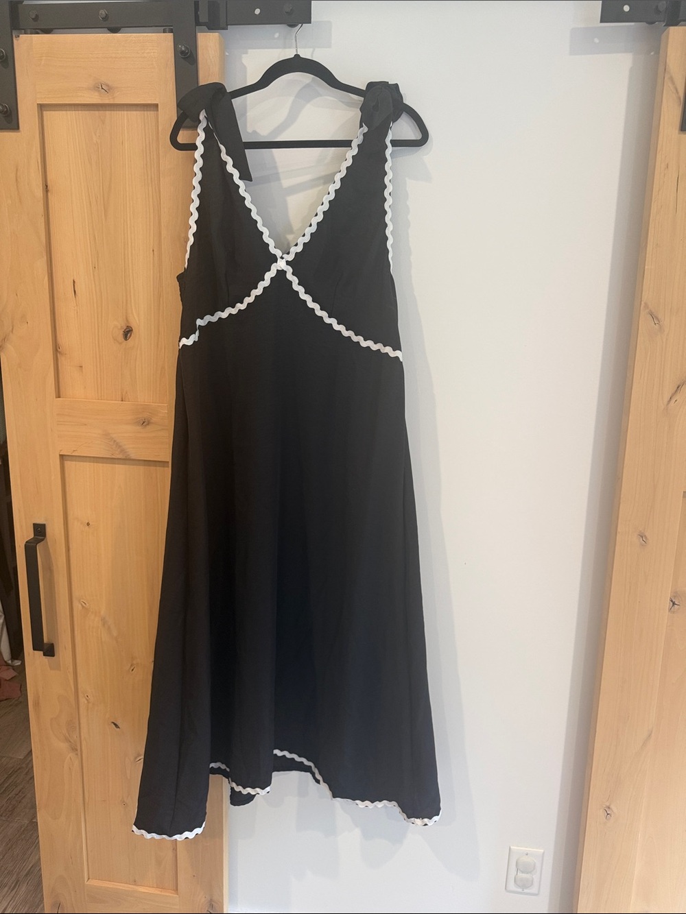 SHEIN Black Midi Dress with White Ric Rac Trim